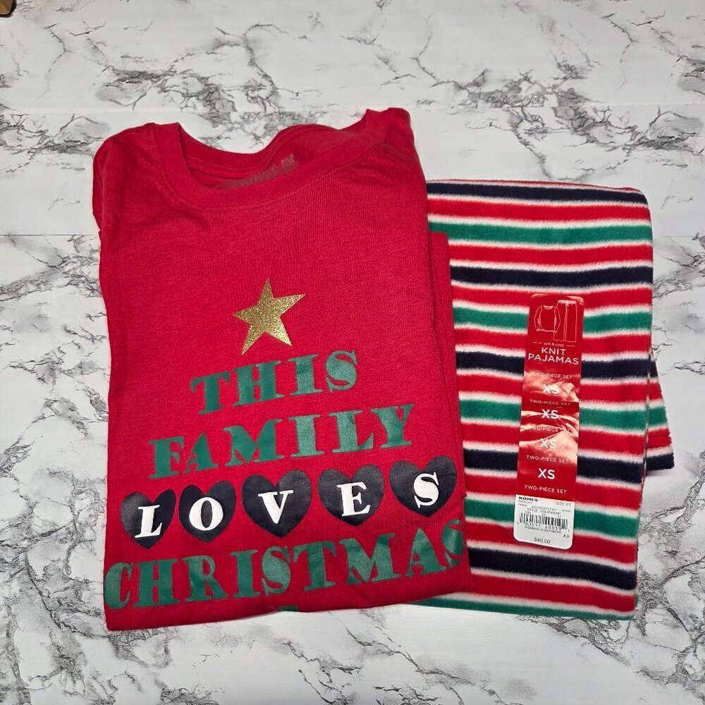 Jammies For Your Families Woman's XS Red Green Christmas Prints Fleece Pj Set